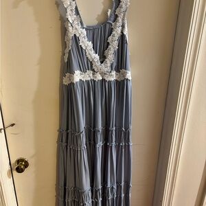 SHEIN Blue Maxi Dress with White Lace
